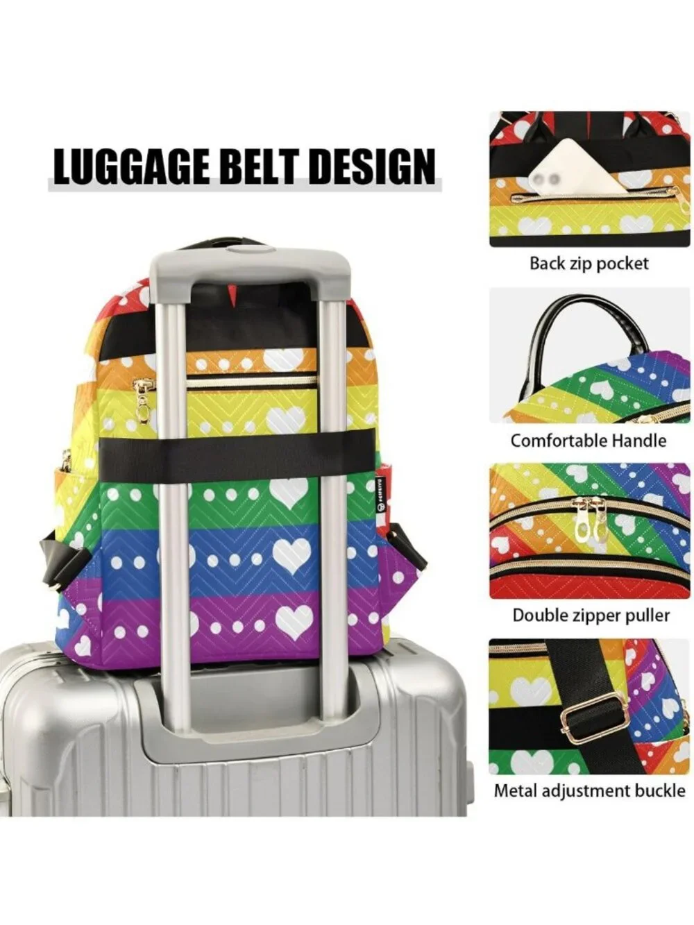 Colorful LGBTQ Rainbow Pride Quilted Backpack Purse | Fashionable Casual Daypack
